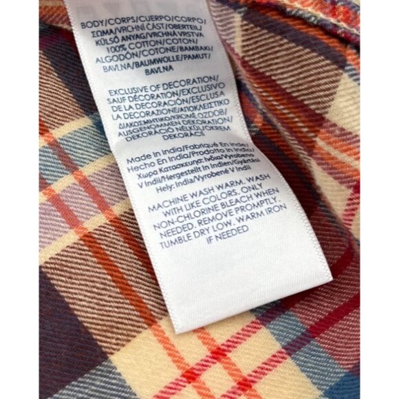 Chaps Petite Womens Plaid Flannel Shirt With Blue Lace Accents Size PM - Picture 4 of 5